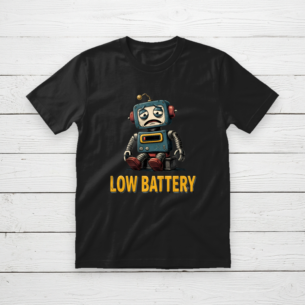 Low Battery Robot Graphic T-Shirt